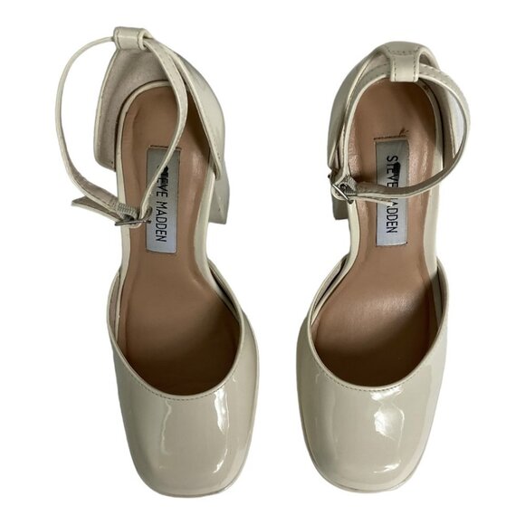NWT Steve Madden Agata Platform Heels Bone Beige Patent Faux Leather Size 5.5 - Picture 8 of 16